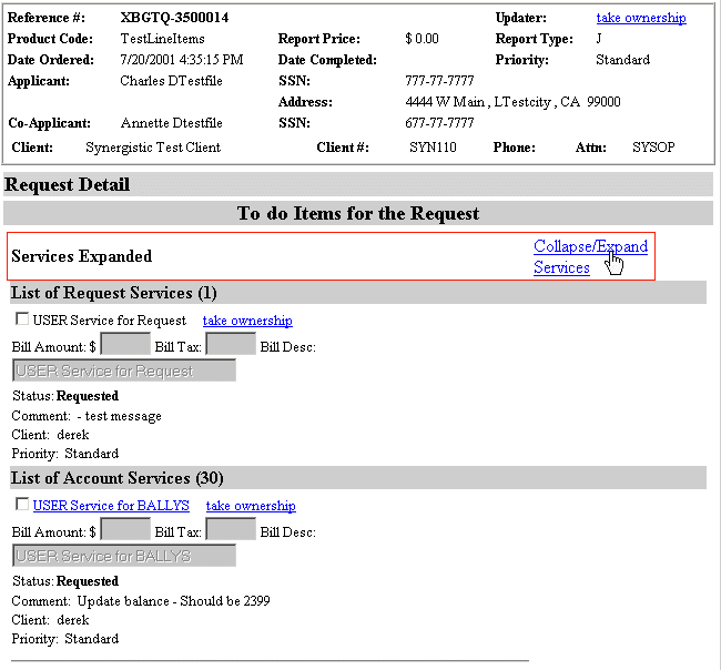 expanding/collapsing outstanding services displayed on Request Detail page